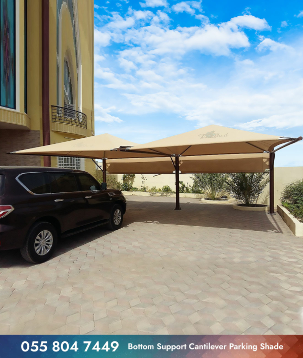 Pyramid bottom suport car parking shade in front of villa in abu dhabi