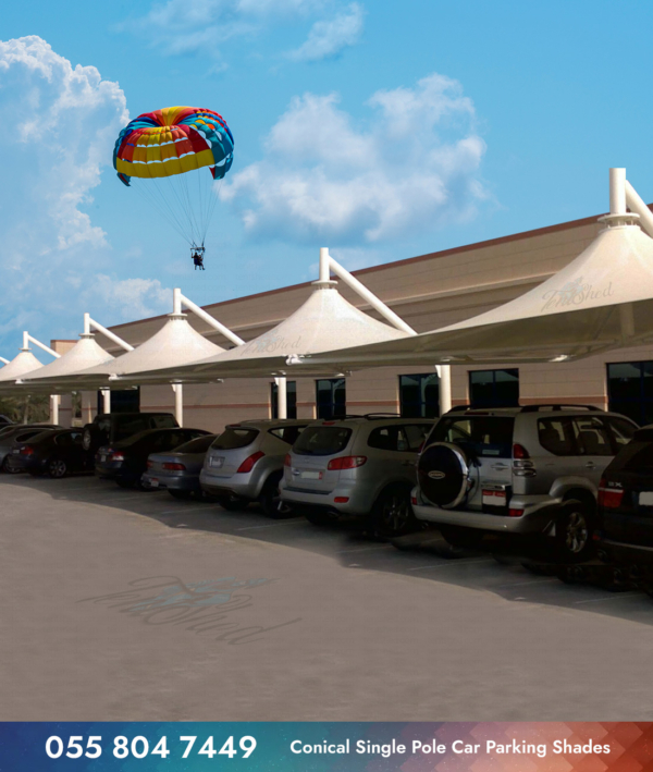 CONE SINGLE POLE CAR PARKING SHADE Available in Different Sizes and steel material