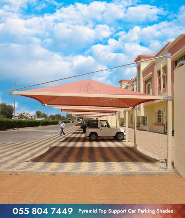 Pyramid Top Support Car Parking Shades cherry red side view