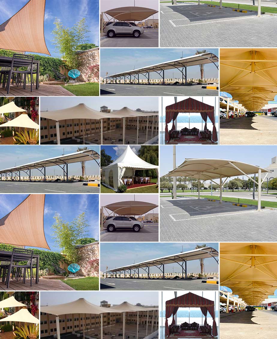 collection of commercial and private products car parking shades
