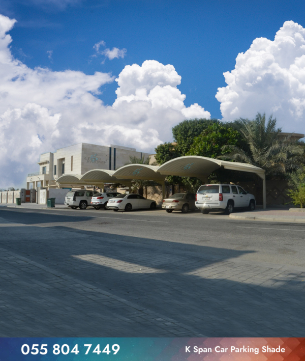 long view of a k span parking shade side of dubai road