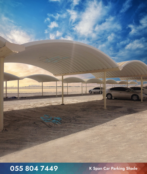 multiple k span car parking shade on a open ground bage color and white color
