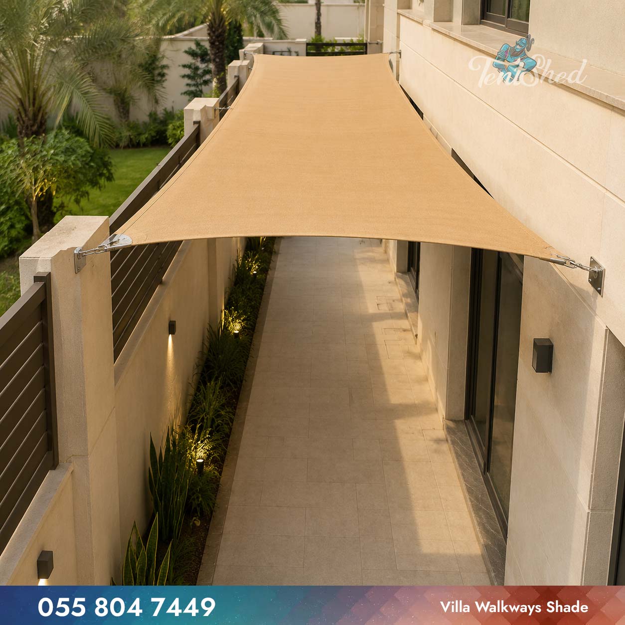 Custom Sail Shades for Villa Walkways