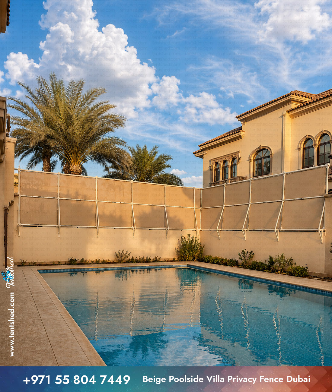 Beige Poolside Villa Privacy Fence Dubai