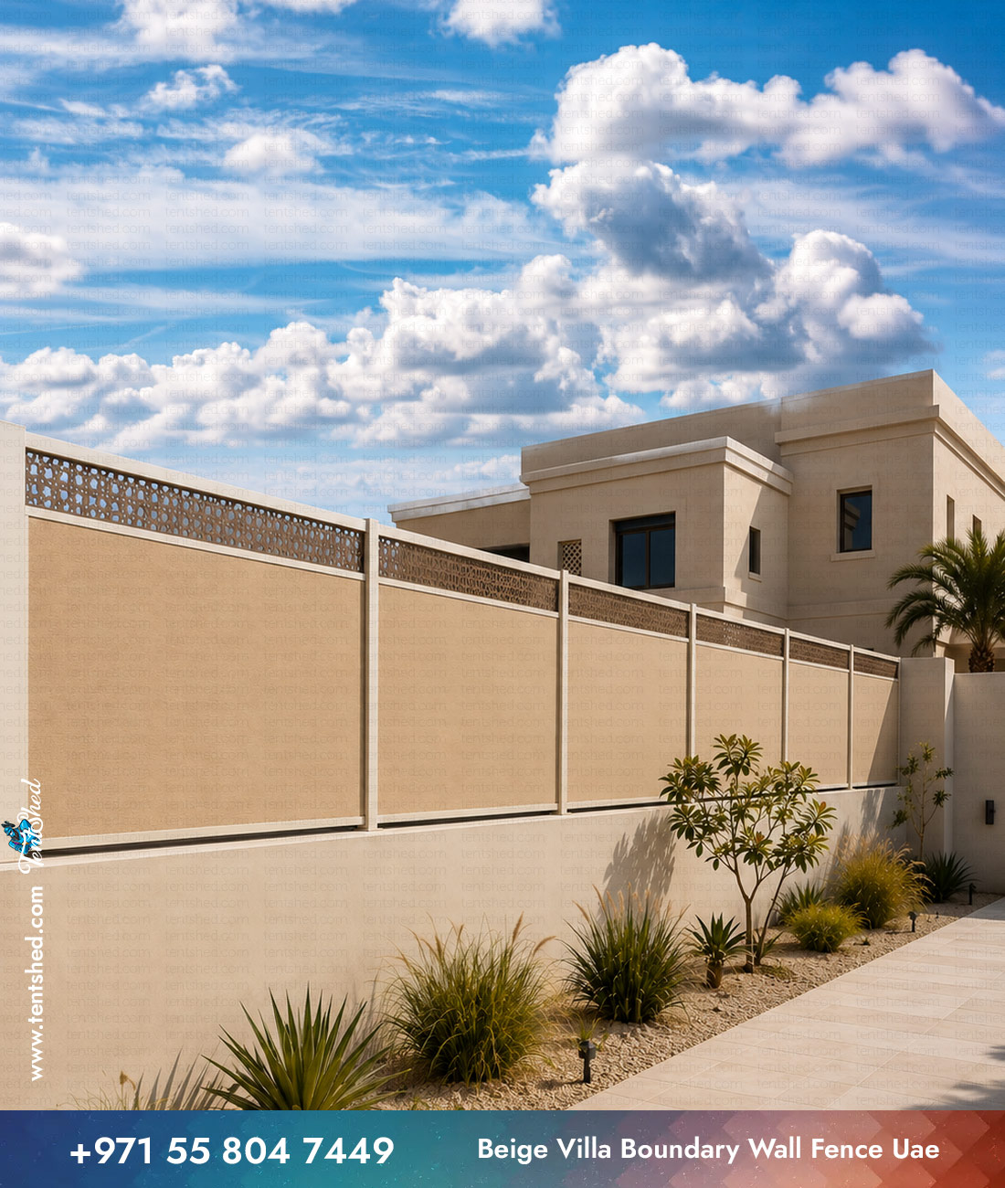 Beige Villa Boundary Wall Fence UAE