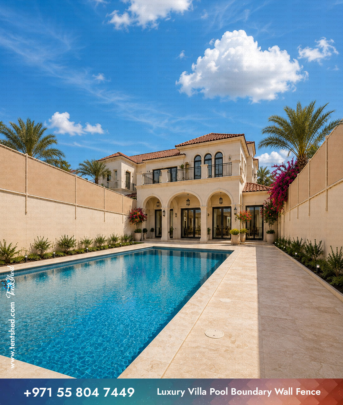 Luxury Villa Pool Boundary Wall Fence Dubai