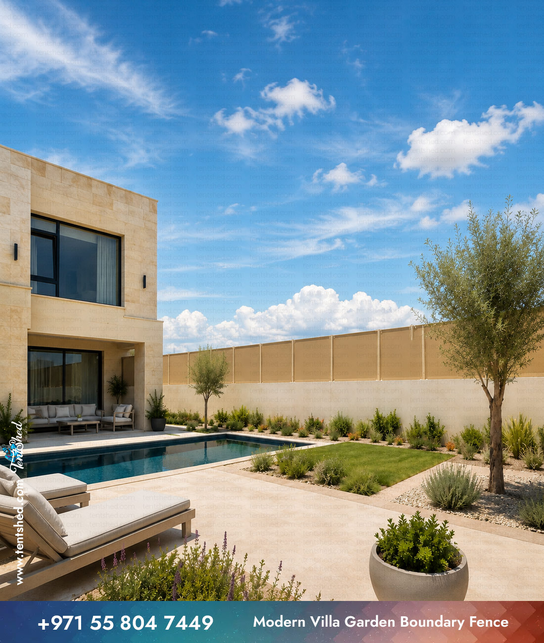 Modern Villa Garden Boundary Fence Dubai
