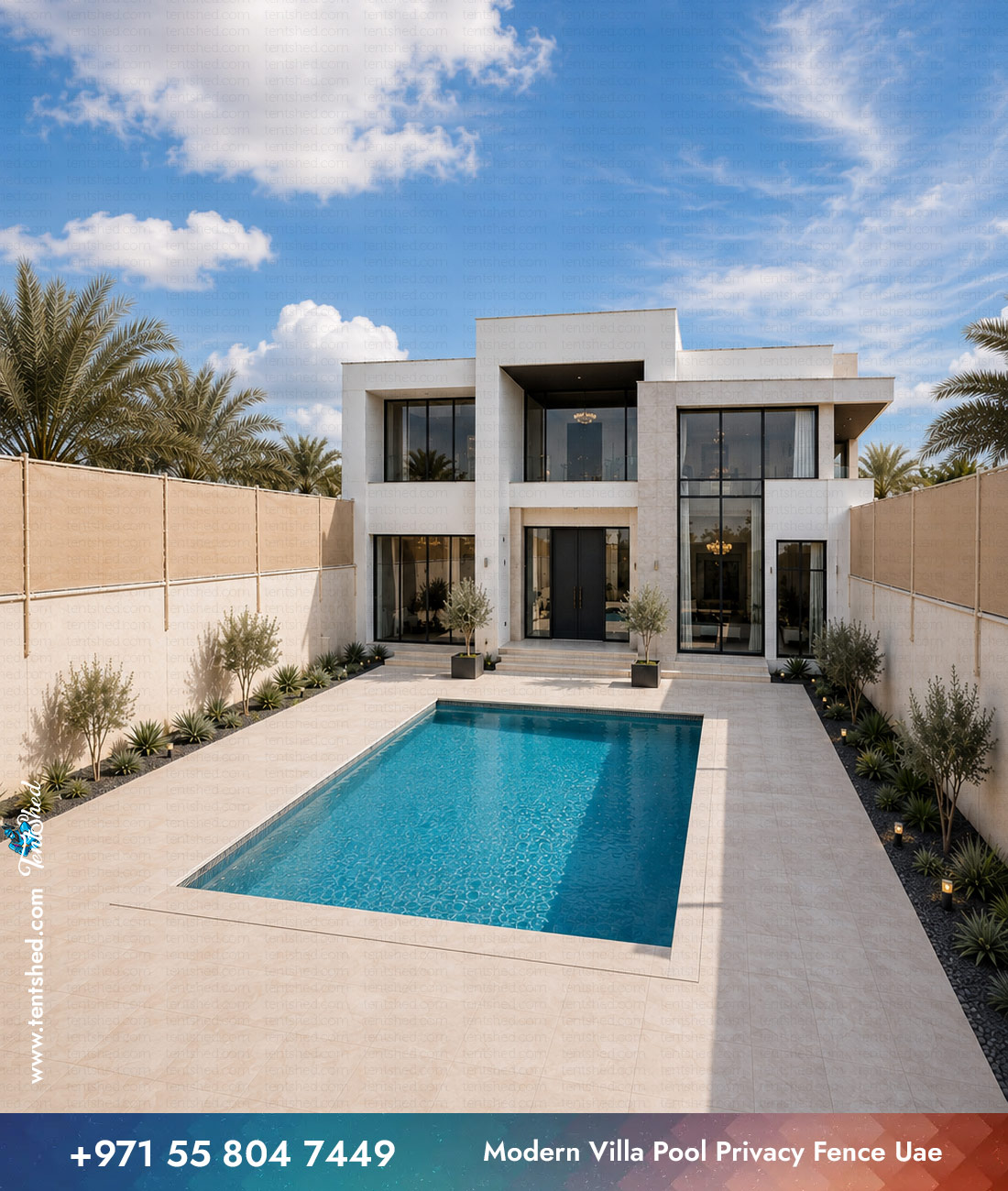 Modern Villa Pool Privacy Fence UAE