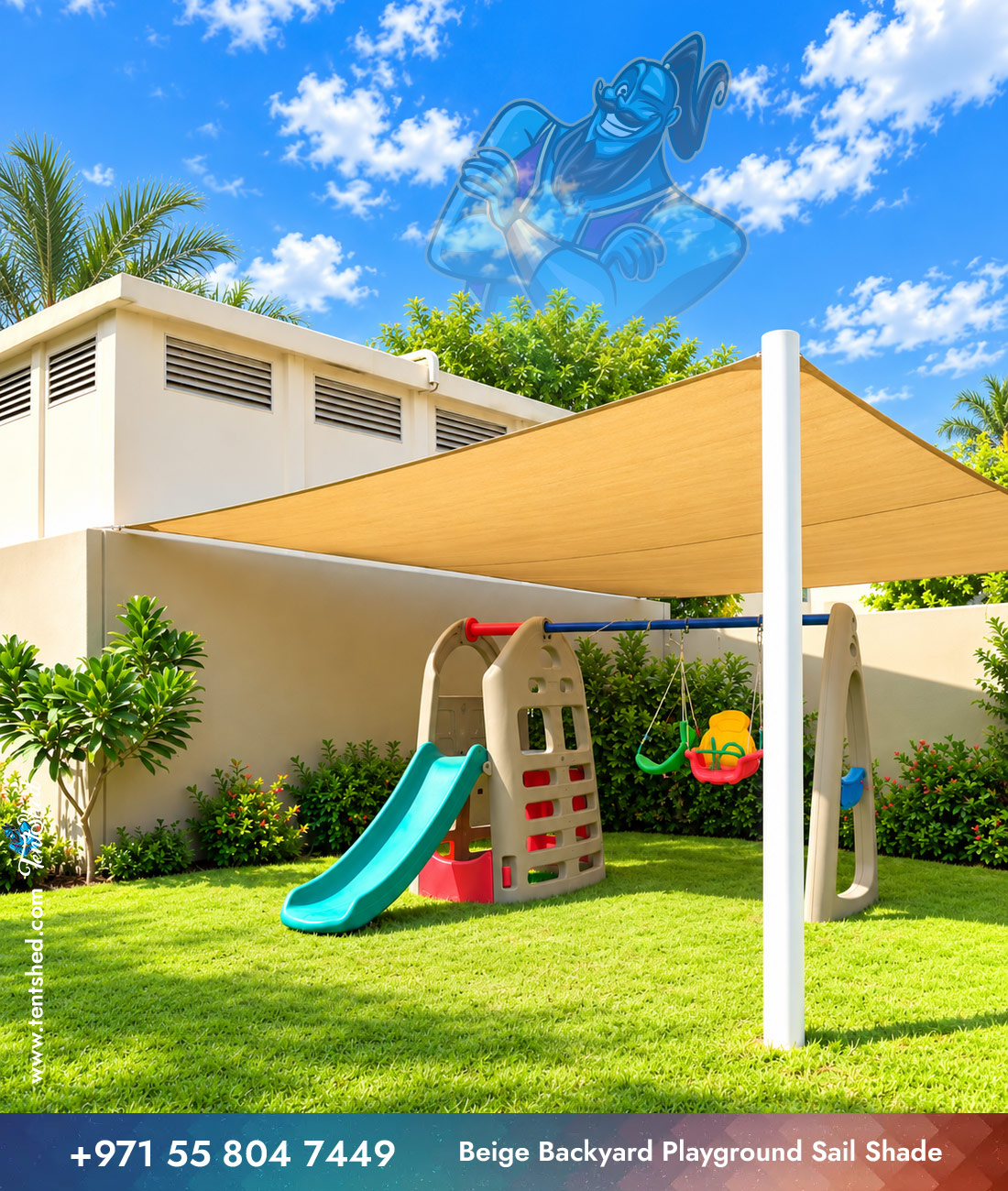 Beige Backyard Playground Sail Shade