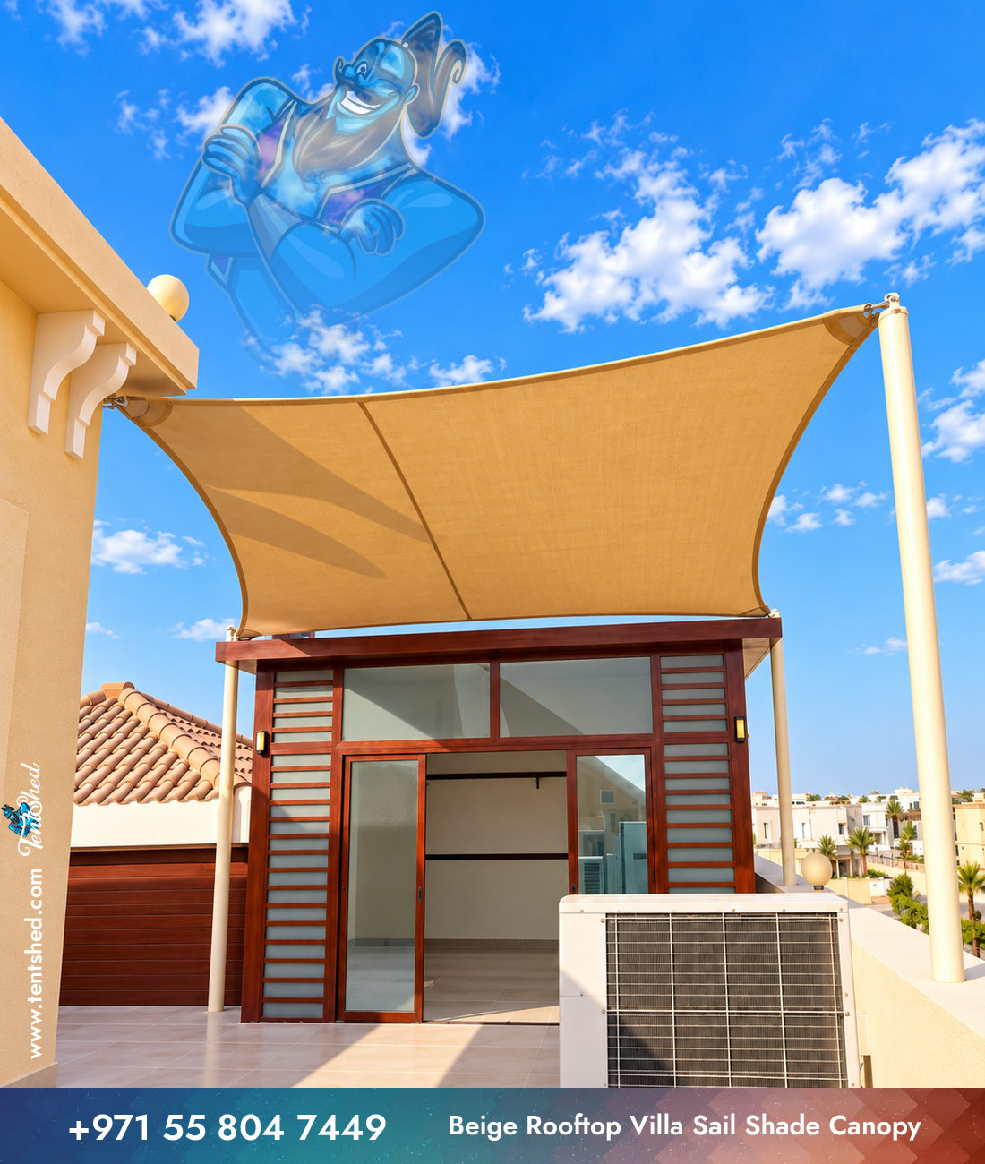 Beige Rooftop Villa Sail Shade Canopy