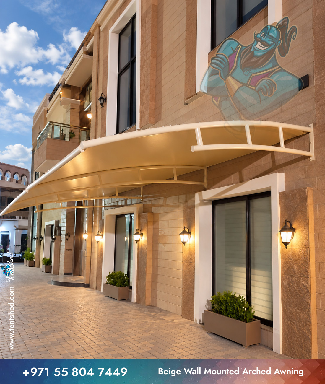 Beige Wall Mounted Arched Awning