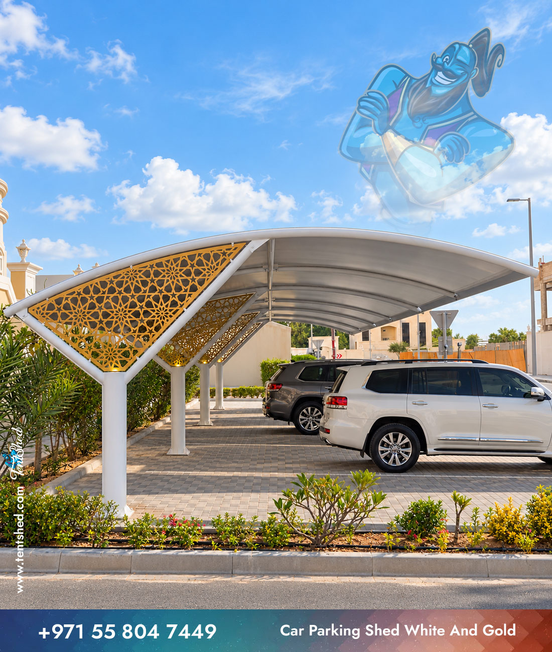 Car Parking Shed White And Gold