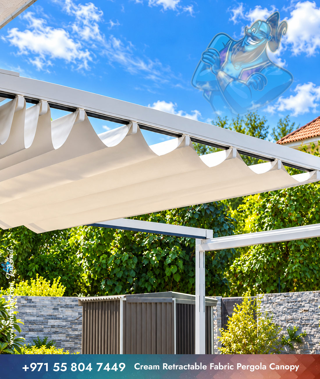 Cream Retractable Fabric Pergola Canopy