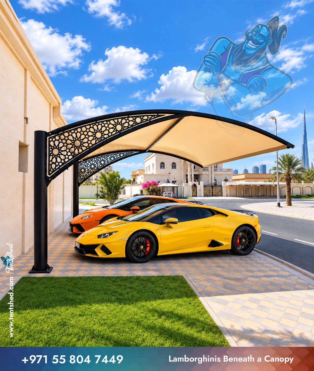 Lamborghinis Beneath A Canopy Dubai Skyline
