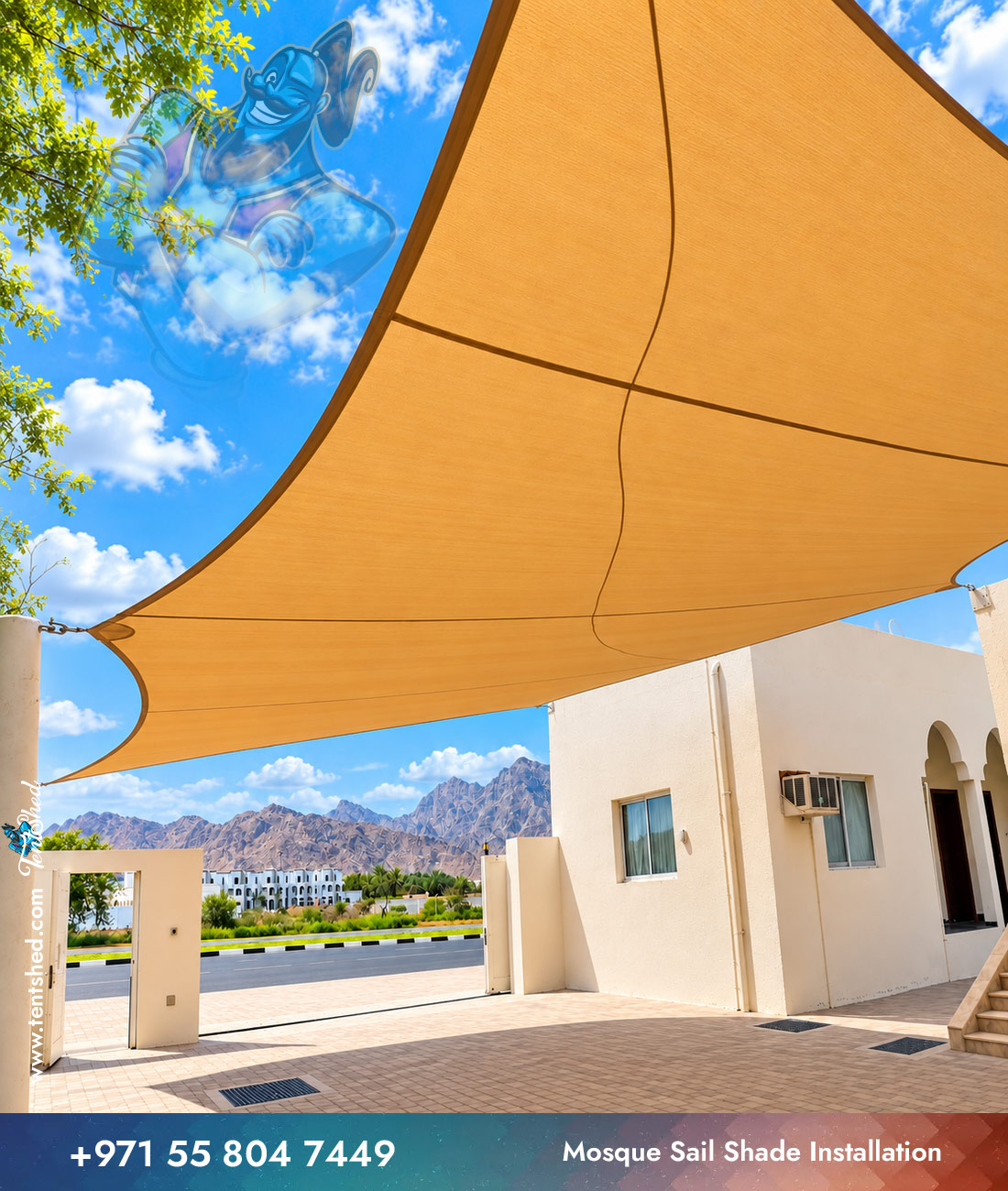 Mosque Sail Shade Installation