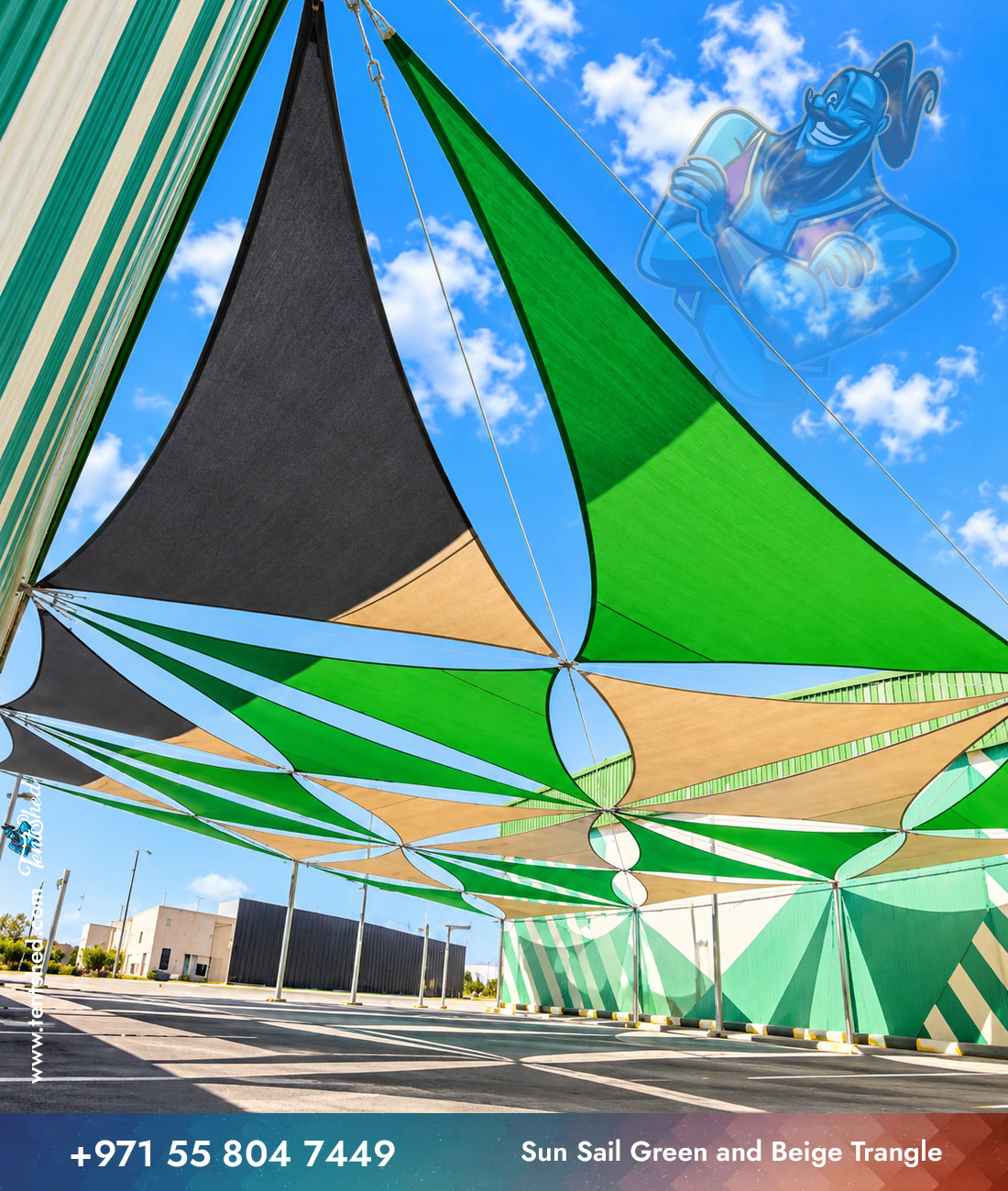 Sun Sail Green and Beige Triangle Side View